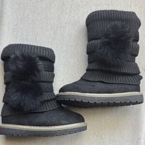 Link Kids Black Faux-Fur Knit Winter Boots